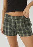 AFENDS Jonah Demi Low Rise Short - DEEP OLIVE CHECK