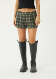 AFENDS Jonah Demi Low Rise Short - DEEP OLIVE CHECK