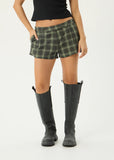 AFENDS Jonah Demi Low Rise Short - DEEP OLIVE CHECK