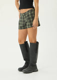 AFENDS Jonah Demi Low Rise Short - DEEP OLIVE CHECK