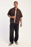 THRILLS Seen And Heard Cropped Short Sleeve Work Shirt - POSTAL BROWN