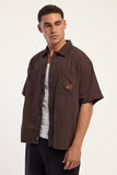 THRILLS Seen And Heard Cropped Short Sleeve Work Shirt - POSTAL BROWN