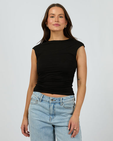 SILENT THEORY Evie Ruched Top - BLACK