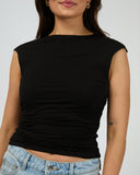 SILENT THEORY Evie Ruched Top - BLACK