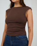 SILENT THEORY Evie Ruched Top - CHOCOLATE