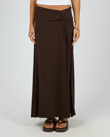 SILENT THEORY Twist Detail Maxi Skirt - CHOCOLATE