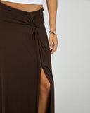 SILENT THEORY Twist Detail Maxi Skirt - CHOCOLATE