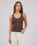 SILENT THEORY Luxe Rib Vee Tank - CHOCOLATE