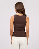 SILENT THEORY Luxe Rib Vee Tank - CHOCOLATE