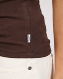 SILENT THEORY Luxe Rib Vee Tank - CHOCOLATE