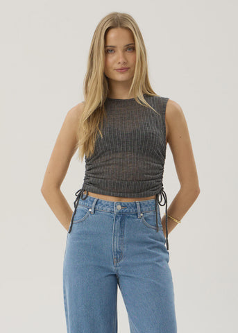 AFENDS Libra Sheer Drawstring Tank - CHARCOAL
