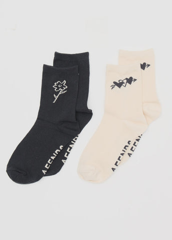 AFENDS Recycled Socks 2-Pack - STONE BLACK/MOONBEAM
