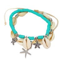 CLASSICS 77 Set of Two Cowrie Shell & Teal Heishi Anklets