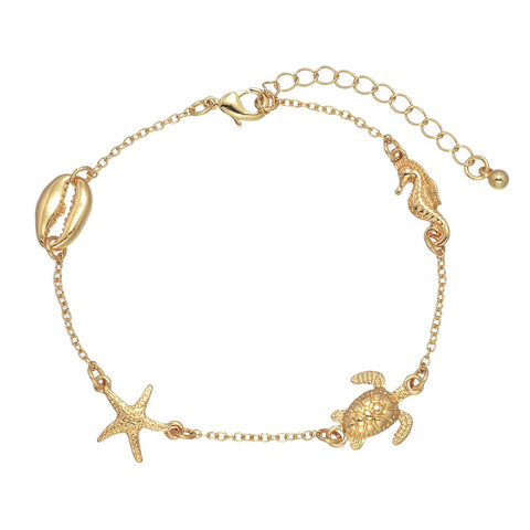 CLASSICS 77 - Cowrie, Starfish, Turtle & Seahorse Gold Anklet