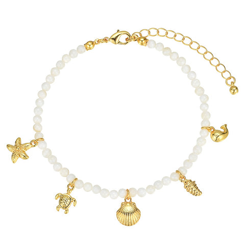 CLASSIC 7 Pearl Anklet With Gold Marine Charms