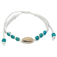 CLASSICS 77 White String Aqua Bead Cowrie Shell Bracelet