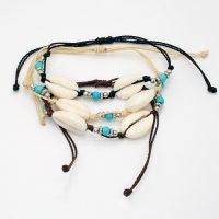 CLASSICS 77 Set Of Three Brown, Black & Cream Cowrie Shell Bracelets