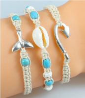 CLASSICS 77 Set of Three Natural Bracelets With Hook, Cowrie & Whale Tail