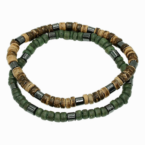 CLASSICS 77 Set of Two Khaki & Brown Coconut Bracelets