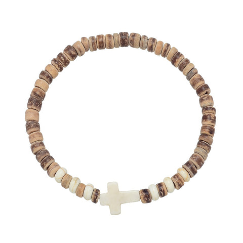 CLASSICS 77 Coconut Beaded Bracelet w/Cross - BROWN