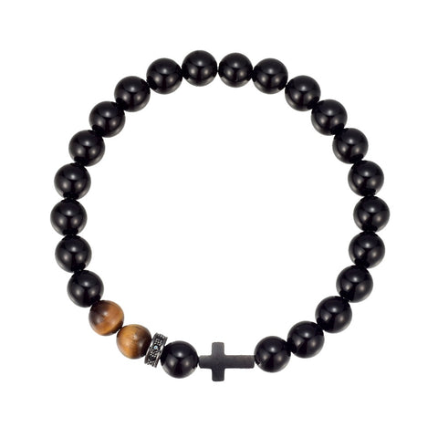 CLASSICS 77 - Cross & Tiger Eye Bead Bracelet