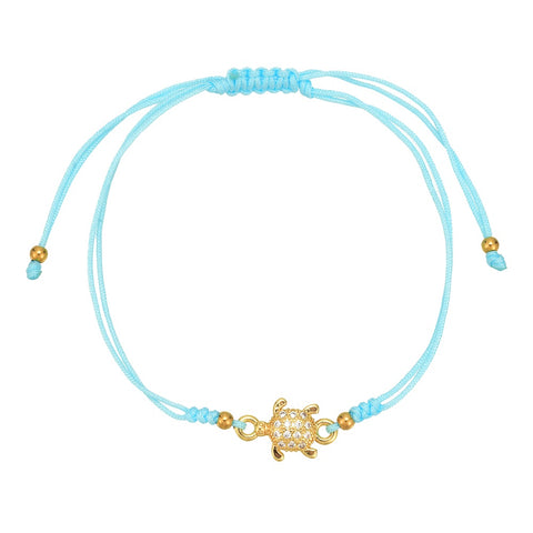 CLASSIC 77 Gold Turtle on Baby Blue Rope Bracelet