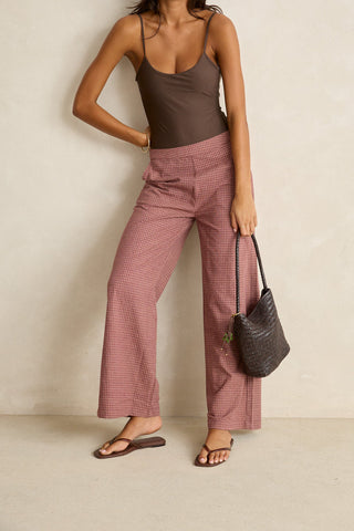 RHYRHM Lucy Check Wide Leg Pant - RUST