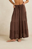 RHYTHM Classic Tiered Maxi Skirt - CHOCOLATE
