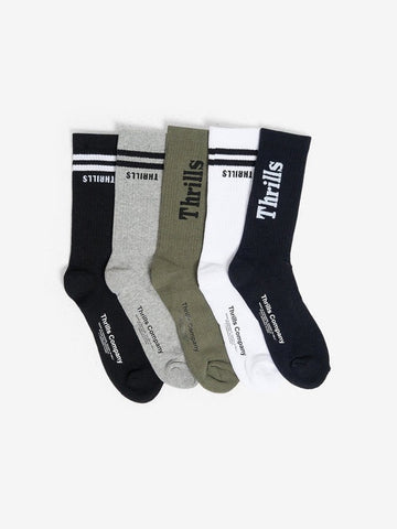 THRILLS Minimal Thrills 5 Pack Sock - BLACK/WHITE ARMY GREEN/TOTAL ECLIPSE/GREY MARLE