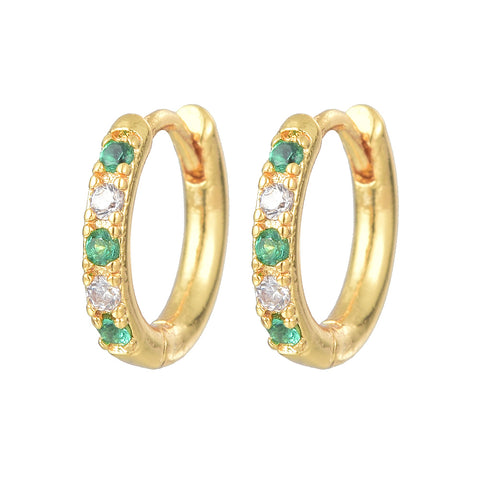 CLASSICS 77 Gold Hoop Earrings With Green And Crystal Gems