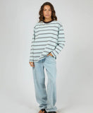 SILENT THEORY Long Sleeve Striped Top - LIGHT BLUE