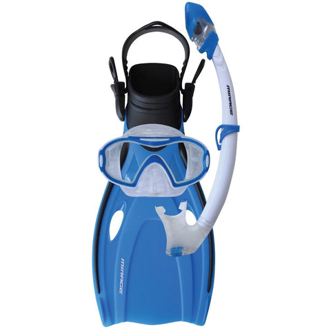 MIRAGE Horizon Dry Silicone Mask, Snorkel & Fins Set Junior - BLUE
