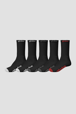 GLOBE - OG Logo Hi Crew Sock 7-11 5 Pack - BLACK/ASSORTED