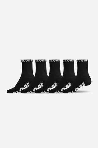 GLOBE Blackout Socks Quarter Length 5-Pack Size 7-11 - BLACK