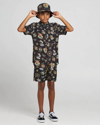 THE MAD HUEYS - Shipwrecked Captain Youth Woven  Shirt - BLACK
