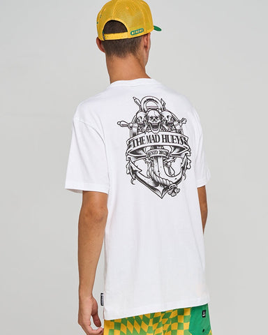 THE MAD HUEYS Triple Anchor Short Sleeve Tee - WHITE