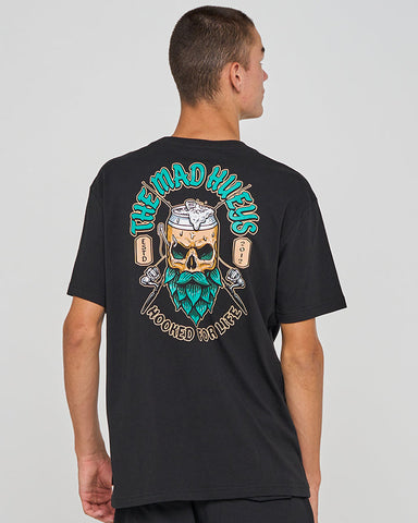 THE MAD HUEYS Frothin Hooked For Life Short Sleeve Tee - BLACK