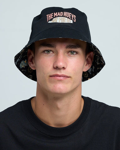 THE MAD HUEYS Day For It Froggies Youth Reversible Bucket Hat - VINTAGE BLACK