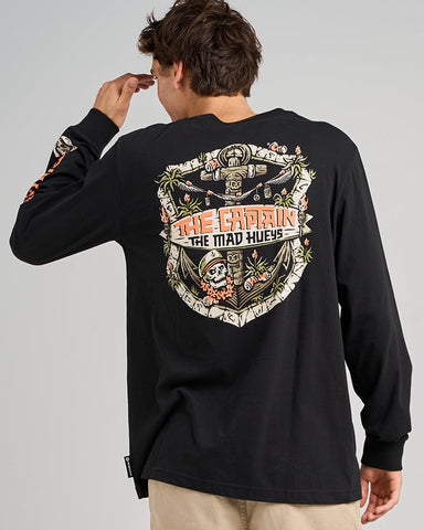 THE MAD HUEYS  The Tiki Captain LS Tee - BLACK