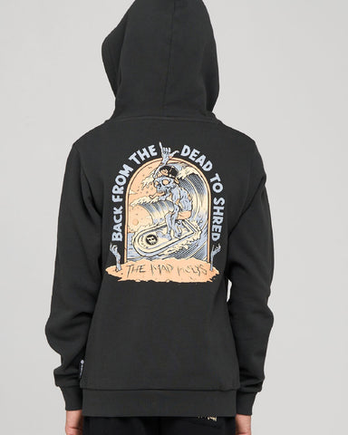 THE MAD HUEYS Dead Shred Youth Hooded Pullover - VINTAGE BLACK