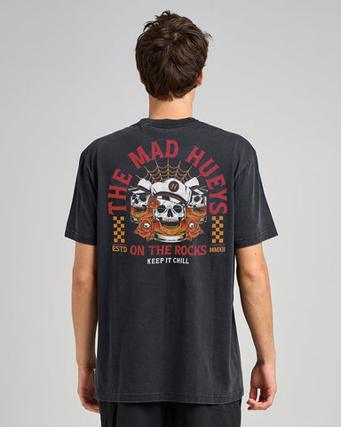 THE MAD HUEYS Triple On The Rocks Short Sleeve Tee - WASHED BLACK
