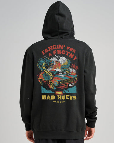 THE MAD HUEYS Frothy Fanging Hooded Pullover - WASHED BLACK
