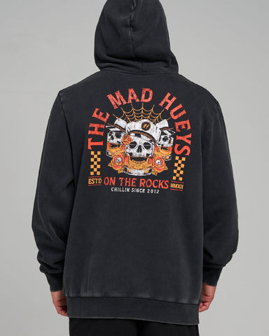 THE MAD HUEYS Triple On The Rocks Hooded Pullover - WASHED BLACK