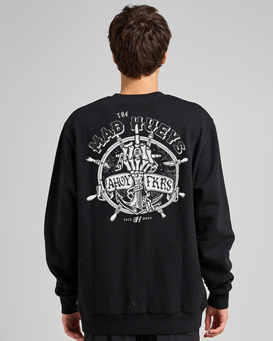 THE MAD HUEYS Chain Fkrs Crew - WASHED BLACK