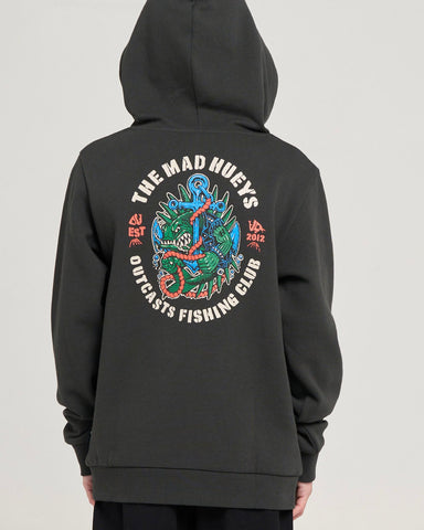 THE MAD HUEYS Outcasts Youth Hooded Pullover - VINTAGE BLACK