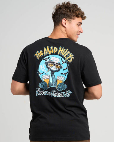 THE MAD HUEYS Beer And Foaming Short Sleeve Tee - BLACK
