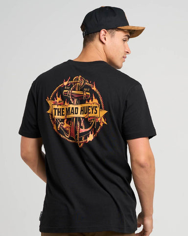 THE MAD HUEYS Flame Anchor Short Sleeve Tee - BLACK