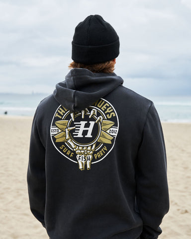 THE MAD HUEYS Surf Hueys Hooded Pullover - WASHED BLACK