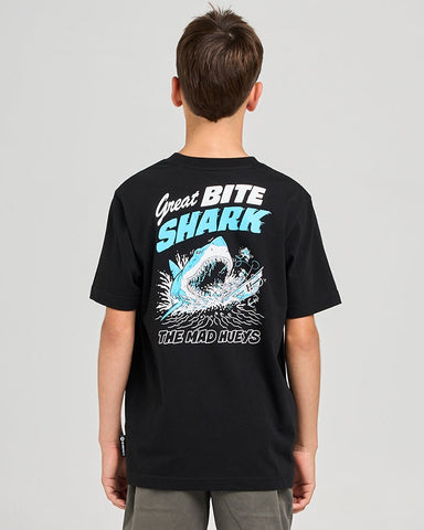 THE MAD HUEYS Great Bite Shark Youth SS Tee - BLACK