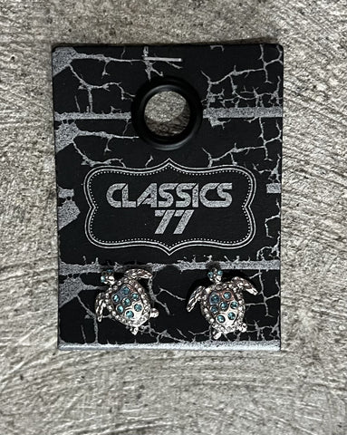 CLASSICS77 Blue Crystal Turtle Earrings